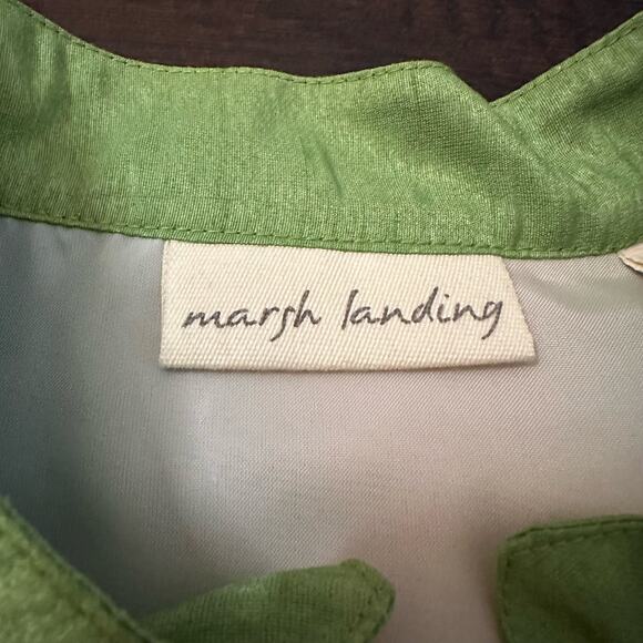 Marsh Landing green, blue, yellow & white floral embroidered button down top, M - Picture 9 of 14